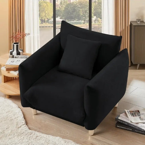 [Soft Cushion Chair] Soft Single Seat Cushion Chair, Filled with Sponge, 1pc - Comes with 1 Pillow, Wooden Leg Design, Leisure/Office