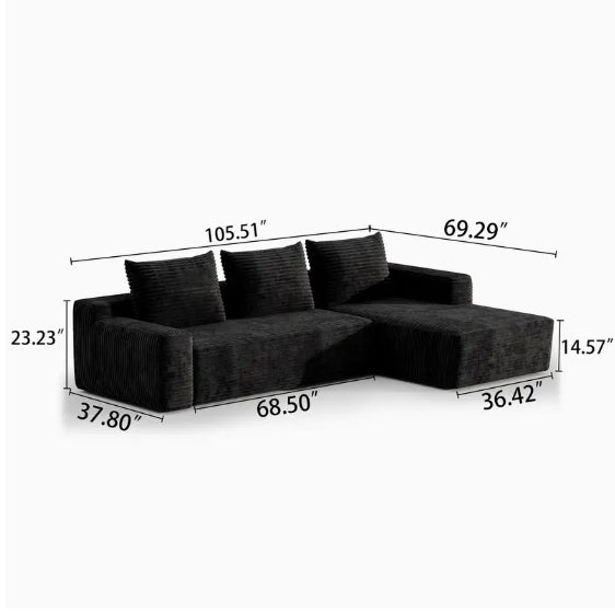Modular Sectional Sofa Couch Boneless sofa,L-Shape Upholstered Cloud Couch,Modern Minimalist Couches for Living Room,Free Combination Deep Seat Corner Couch, Corduroy
