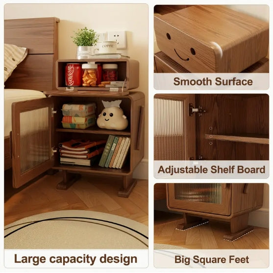 [Rotating Drawer Nightstand] 360° Rotating Drawer Solid Wood Nightstand - Creative Bedside Table for Bedroom, Living Room - Easily Assembly