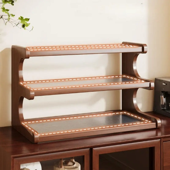 [Wooden Desktop Storage Rack] Multi-Use Wooden Desktop Storage Rack - Countertop Organizer Shelf for Coffee Mugs, Tea Ware, Spice Bottles