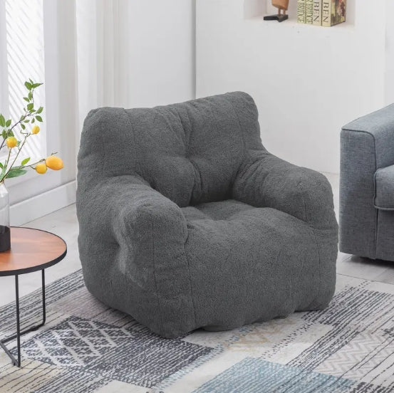 Bean Bag Chair, Fluffy Sherpa and Lazy Sofa, Comfy Cozy BeanBag Chair with Memory Foam for Dorm, Apartment, Bean Bag Chairs with Tufted Soft Stuffed with Filler, Small Space