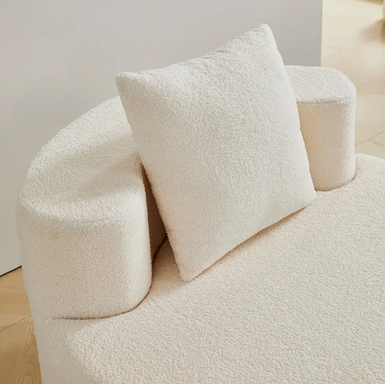Modern Round Sofa with Cushions – Soft Teddy Fabric, Memory Foam Seat, White – No Assembly Required, Perfect for Living Rooms, Offices, Balconies, and Apartments, Sofa for Living Room