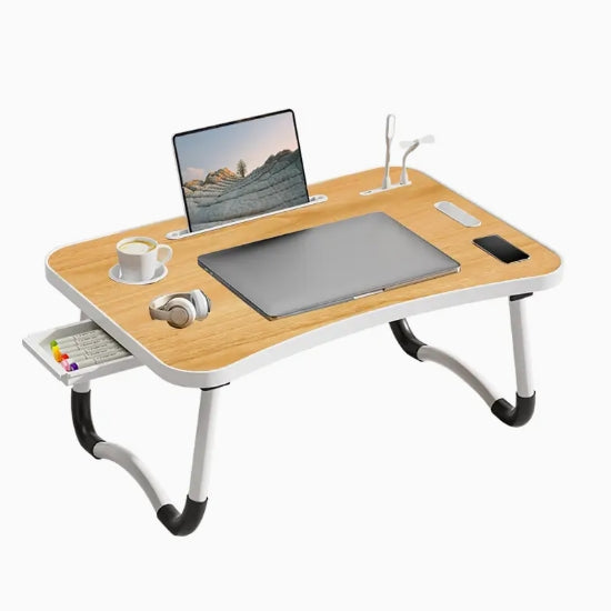 Ultra Large Portable Laptop Bed Table - Multi functional tray holder with cup holder and drawer, USB, fan, and light - Perfect for eating, reading, and writing on beds, sofas, floors