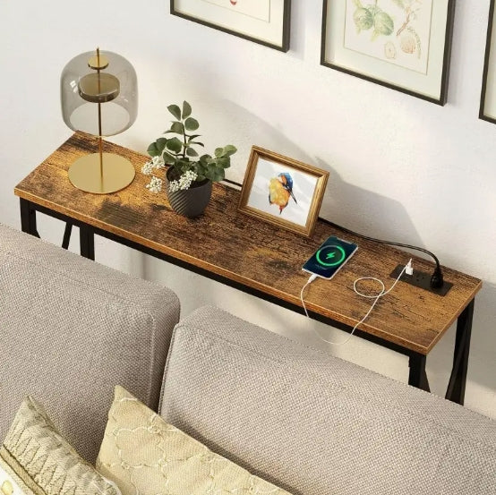 Console Table with Power Outlet, Sofa Table with Charging Station, Narrow Entryway Table, Skinny Hallway Table, Behind Couch TableFarmhouse Table Behind Sofa Couch Hallway Entrance