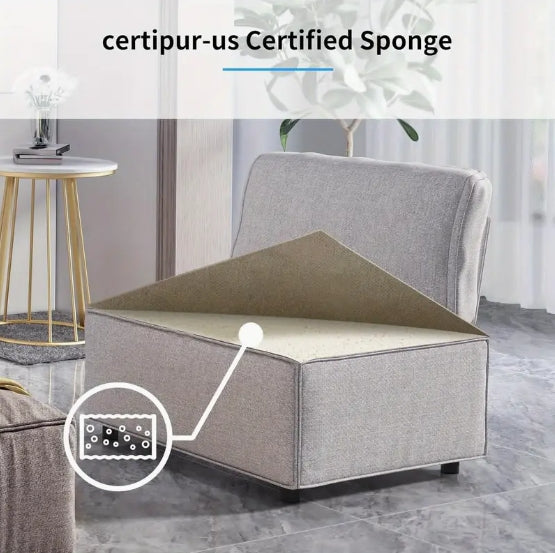6 Seater Beige Linen Modular Sectional Sofa - Convertible Oversize L Shaped Couch with Reversible Ottoman, U Shaped Sleeper Sofa for Living Room