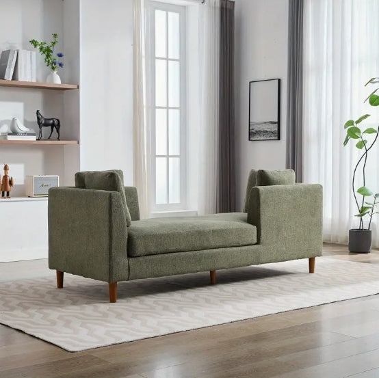 Wide Modern Chenille Fabric Double-Sided Upholstered Chaise Lounge Indoor Sleeper Sofa Couch - 77.95'' With 4 Throw Pillows, Rubberwood Legs For Living Room, Bedroom, Apartment