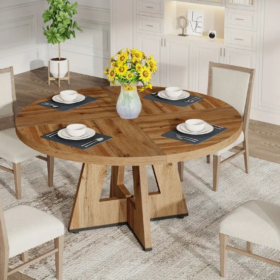 47-Inch Farmhouse Dining Table: Rustic Round Dinner Table For 4, Ideal For Home Dining Room And Living Room