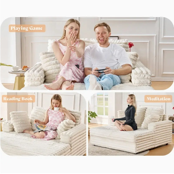 53 Inch  Upholstered Chaise Lounge - Plush Sleeper Chair with Throw Pillows and Armrests - Sofa Bed Indoor for Living Room