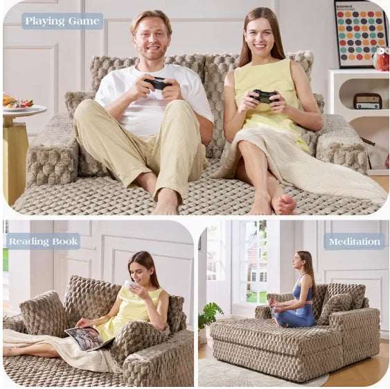 Upholstered Chaise Lounge Sofa Bed with Throw Pillows and Armrests, Hardwood Frame, Plush Sleeper Chair for Living Room - No Electricity Needed, Convertible Sleeper Chair