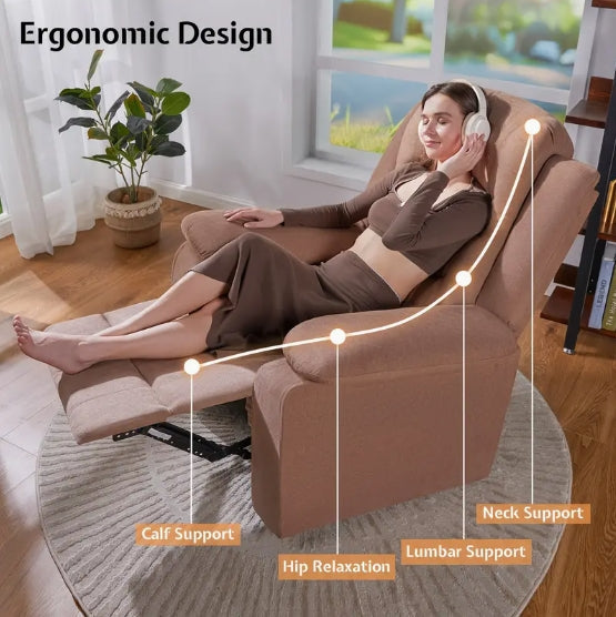 Adult Fabric Reclining Chair, Featuring Overstuffed Armrests & Backrest, Cozy Lazy Boy Sofa for Living Rooms & Home Entertainment Areas