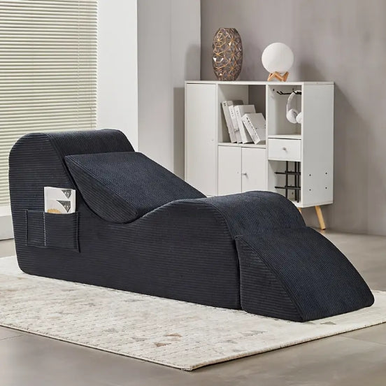 [Modern Leisure Chair] Modern Adjustable Leisure Chair - Memory Foam Cushion, Blue, Textured Upholstery, Versatile Sofa Bed for Exercise, Entertainment, and Living Room Comfort