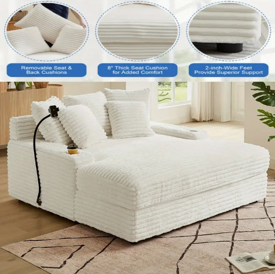 64'' Sofa Bed Corduroy Fabric Loveseat, Compression Sofa For Room, Living Room, Apartment