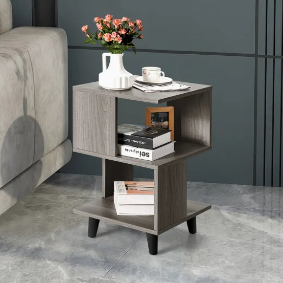 [Modern Grey Nightstand Set] 2pcs Modern Grey Nightstand Set - Side End Table with Storage Shelf