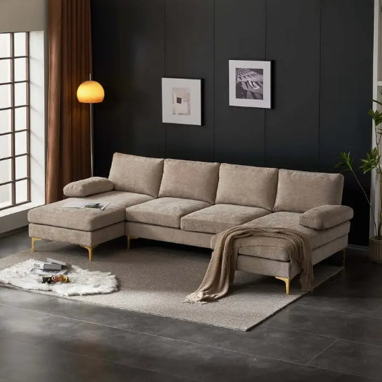 Modern Chenille U-Shape Sectional Sofa Couch - Chaises Living Room Sofa Set for Home, Office, Apartment