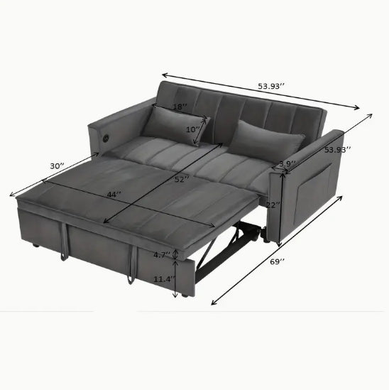 54.33 Inch Multifunctional Foldable Sofa Bed, Available In Three Lengths, Modern Velvet Sofa Bed With Adjustable Back Support