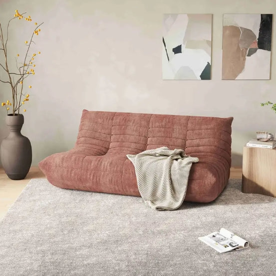 1pc Modern Chenille Double Tatami Lazy Sofa - Versatile For Living Room, Bedroom, Office - No Assembly Required, Green/Pink/Caramel