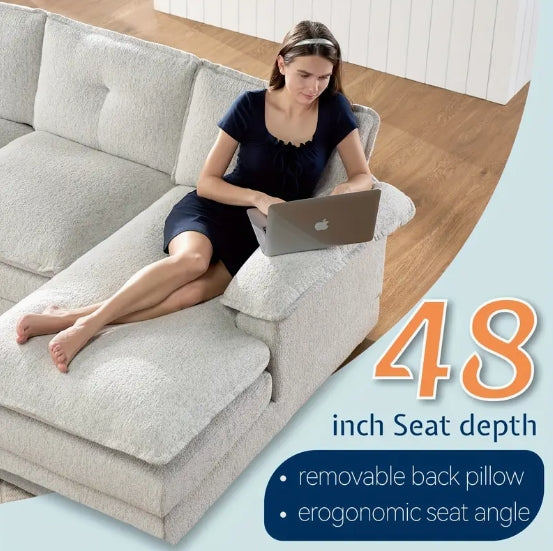 115 Inch Sectional Couch, Modular Sectional Sofa- Double Layer Seat Cushions, U Shaped Couch- Comfy Couches For Living Room, Beige Chenille