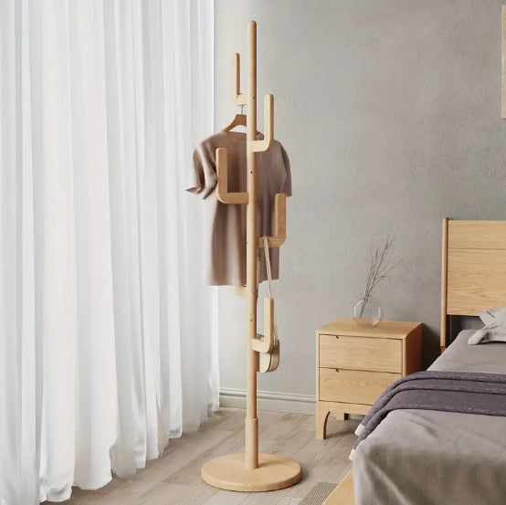 Coat Rack, Solid Wood Cactus Coat Rack Stand, Freestanding Coat Rack With 1.59 gal-shaped Hooks And 3 Adjustable Sizes, Sturdy And Easy To Assemble Coat Tree For Entryway, Bedroom