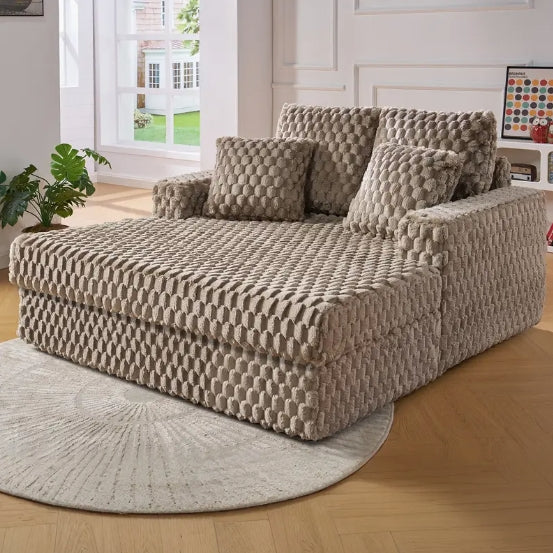 Upholstered Chaise Lounge Sofa Bed with Throw Pillows and Armrests, Hardwood Frame, Plush Sleeper Chair for Living Room - No Electricity Needed, Convertible Sleeper Chair