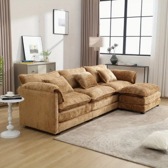 Modern Large Boucle Fabric L-Shape Sectional Chenille Fabric, Movable Pedals, Detachable Armrests, Oversized Three-Seat Sofa