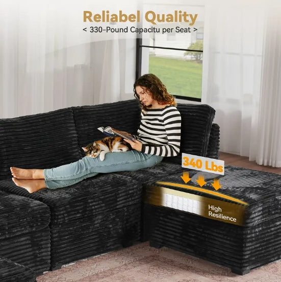 Oversized 130-Inch Plush Velvet Sectional Sofa With 2 Ottomans, Luxurious L-Shaped Couch For Living Room, Soft Long-Pile Fabric Upholstery, Spacious Seating For Family And Friends