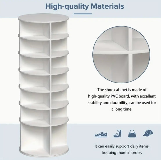 Rotating Shoe Rack Tower, 7-Tier Spinning Shoe Rack, Free Standing 360° Revolving Shoe Organizer, High Bottom Design Shoe Tower Spinning Storage Lazy Susany