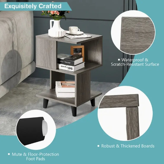 [Modern Grey Nightstand Set] 2pcs Modern Grey Nightstand Set - Side End Table with Storage Shelf