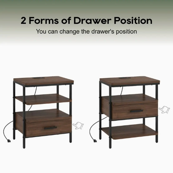 Night Stand, Bedside Table with Adjustable Wood Drawer, Side Table End Table for Living Room, Bedroom, Couch Table, Sofa Table, Dark Walnut