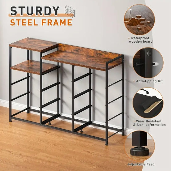 Modern Black Dresser with 11 Drawers, Metal Frame & Wood Top – Stylish Bedroom Storage Chest with Shelves, Perfect for Makeup Vanity or TV Stand