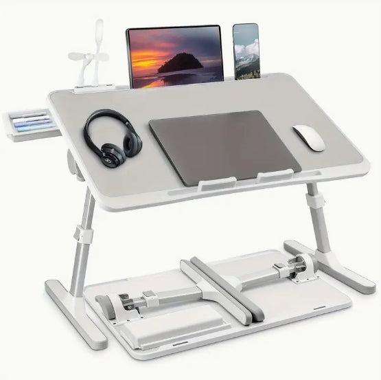 [Adjustable Laptop Bed Tray] Adjustable Laptop Stand Bed Tray Table - Portable Desk with USB/Light/Fan/Drawer for Bed/Couch/Sofa/Reading/Writing