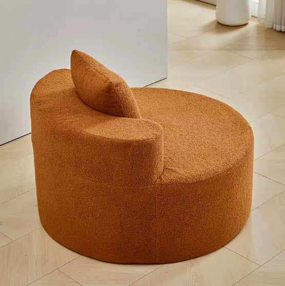 Modern Round Sofa with Cushions – Soft Teddy Fabric, Memory Foam Seat, White – No Assembly Required, Perfect for Living Rooms, Offices, Balconies, and Apartments, Sofa for Living Room