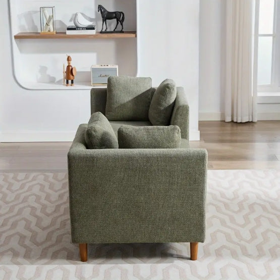 Wide Modern Chenille Fabric Double-Sided Upholstered Chaise Lounge Indoor Sleeper Sofa Couch - 77.95'' With 4 Throw Pillows, Rubberwood Legs For Living Room, Bedroom, Apartment
