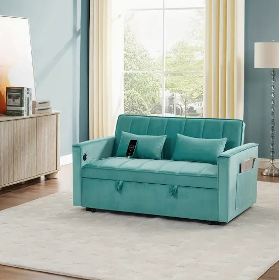 54.33 Inch Multifunctional Foldable Sofa Bed, Available In Three Lengths, Modern Velvet Sofa Bed With Adjustable Back Support