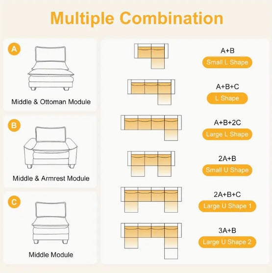 [Comfy Convertible Sofa] Modern Comfy Cloud White/Cream Convertible Sectional Sofa, Extra Deep Seat L-Shape Couch with Movable Ottoman - Elegant White Plush Fabric Sofa for Home, Office, Apartment, Family Lounge Furniture