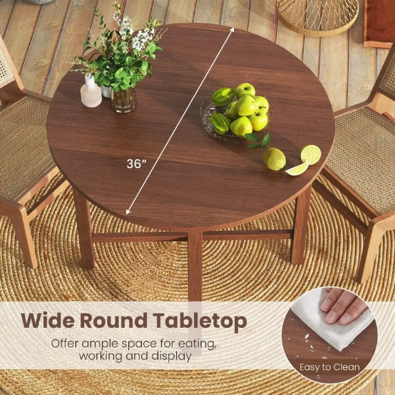 Contemporary Hardwood Dual Drop Leaf Round Table, Multifunctional Folding Dining Table for 2-4, Extendable Design for Small Spaces, No Electricity Needed, for Dining Room, Living Room, Apartment