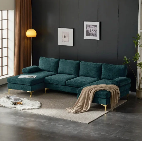Modern Chenille U-Shape Sectional Sofa Couch - Chaises Living Room Sofa Set for Home, Office, Apartment