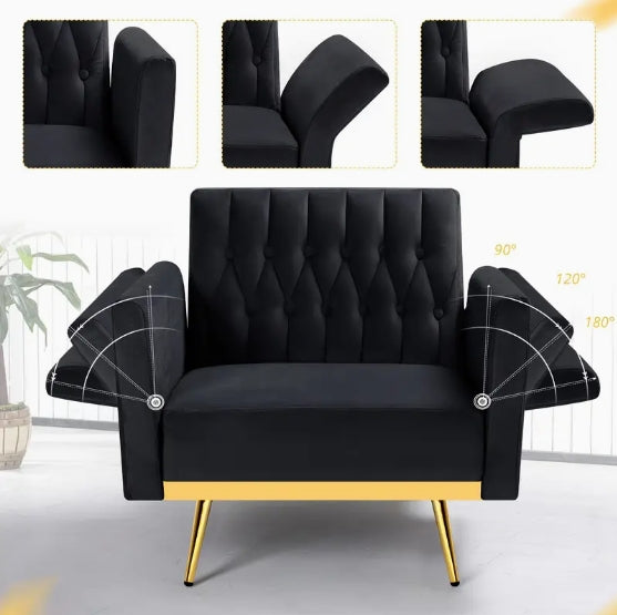 ACMEASE Velvet Accent Chair - Adjustable Armrests And Backrest, Button Tufted Lounge Chair With Ottoman And Pillow