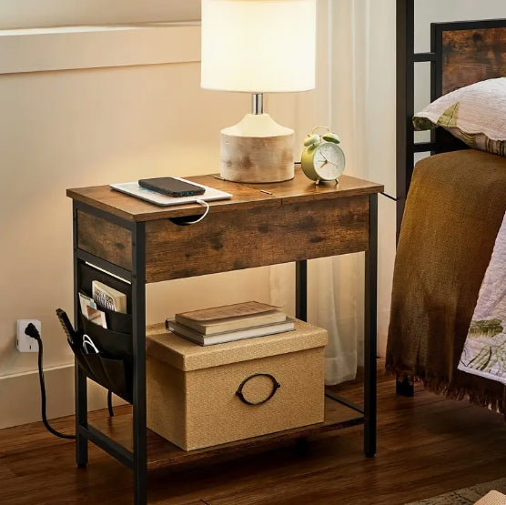 [Compact Side Table] End Tables - Compact, Space-Saving Side Table with Storage, Charging Station, and Easy Assembly