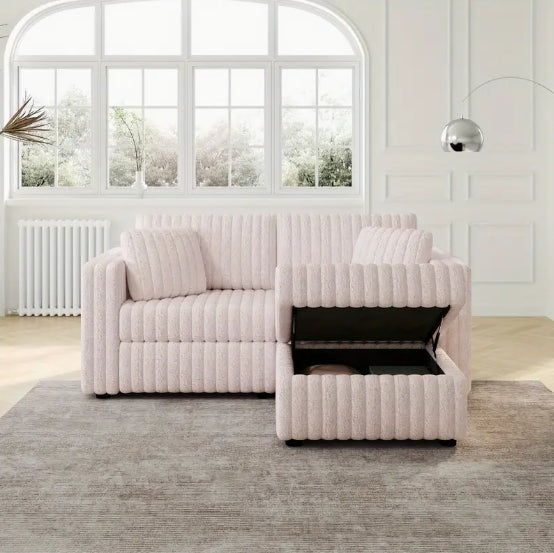 Ultra-Comfy 75.6" Modular Sofa with Hydraulic Lift - Stylish & Versatile, Includes Matching 30.7" Ottoman, Perfect for Bedroom & Living Room Decor, Light Pink