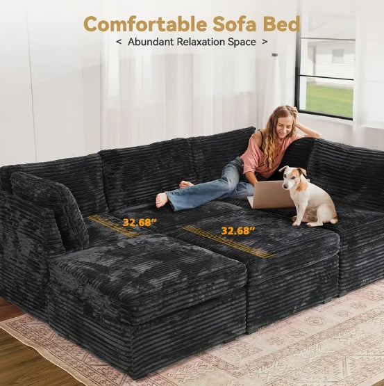 Oversized 130-Inch Plush Velvet Sectional Sofa With 2 Ottomans, Luxurious L-Shaped Couch For Living Room, Soft Long-Pile Fabric Upholstery, Spacious Seating For Family And Friends