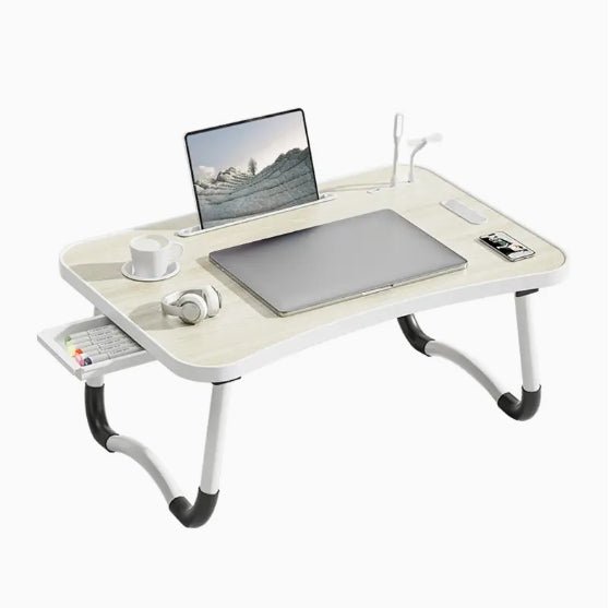 Ultra Large Portable Laptop Bed Table - Multi functional tray holder with cup holder and drawer, USB, fan, and light - Perfect for eating, reading, and writing on beds, sofas, floors