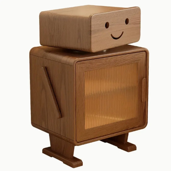 [Rotating Drawer Nightstand] 360° Rotating Drawer Solid Wood Nightstand - Creative Bedside Table for Bedroom, Living Room - Easily Assembly