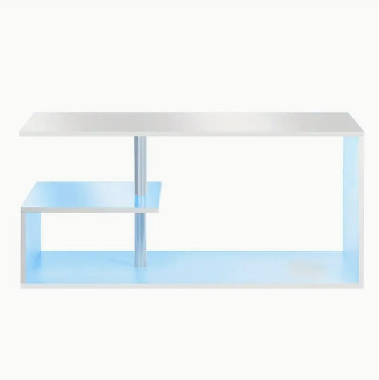 White LED Coffee Tables for Living Room Modern White Coffee Table with S-Shaped 3 Tiers Open Storage Shelf High Gloss Center Sofa Tea Table with LED Lights for Christmas Home Office Furniture