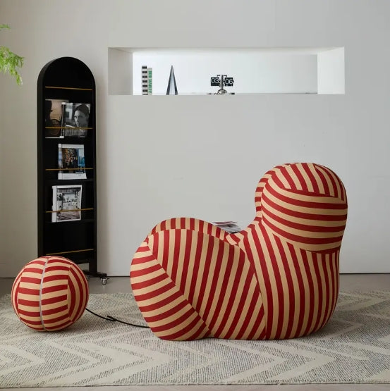 1pc Modern Living Room Round Curved Elastic Striped Chair, Comfortable Armchair Lazy Sofa Chair, Casual Cushioned Single Sofa Chair With Foot