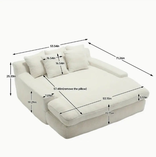 Chenille 2-seater lazy sofa With 5 back pillows, Comfy Sofa- Deep Seat Couch for Living Room, Club (White)