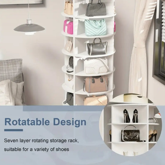 Rotating Shoe Rack Tower, 7-Tier Spinning Shoe Rack, Free Standing 360° Revolving Shoe Organizer, High Bottom Design Shoe Tower Spinning Storage Lazy Susany