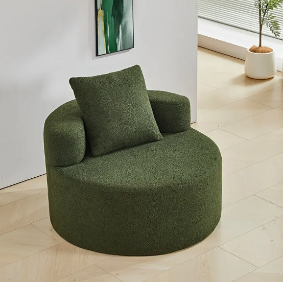 Modern Round Sofa with Cushions – Soft Teddy Fabric, Memory Foam Seat, White – No Assembly Required, Perfect for Living Rooms, Offices, Balconies, and Apartments, Sofa for Living Room