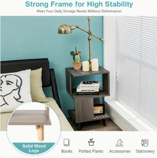 [Modern Grey Nightstand Set] 2pcs Modern Grey Nightstand Set - Side End Table with Storage Shelf