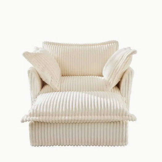 Upholstered Slipcovered Armchair with Ottoman Deep Seat Armchair W Wide Ottoman for Living Room Armchair Sets with Large Soft Pillows Set of 2 Cream Corduroy Fabric