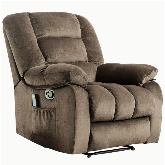 Large Recliner Wide Manual Recliner for Seniors Fabric Living Room Upholstered Adult Recliner, Elderly Lounge Chair Recliner with Heating and Massage Living Room Recliner Manual Recliner with Side Pockets and USB Charging Ports and Remote Controls
